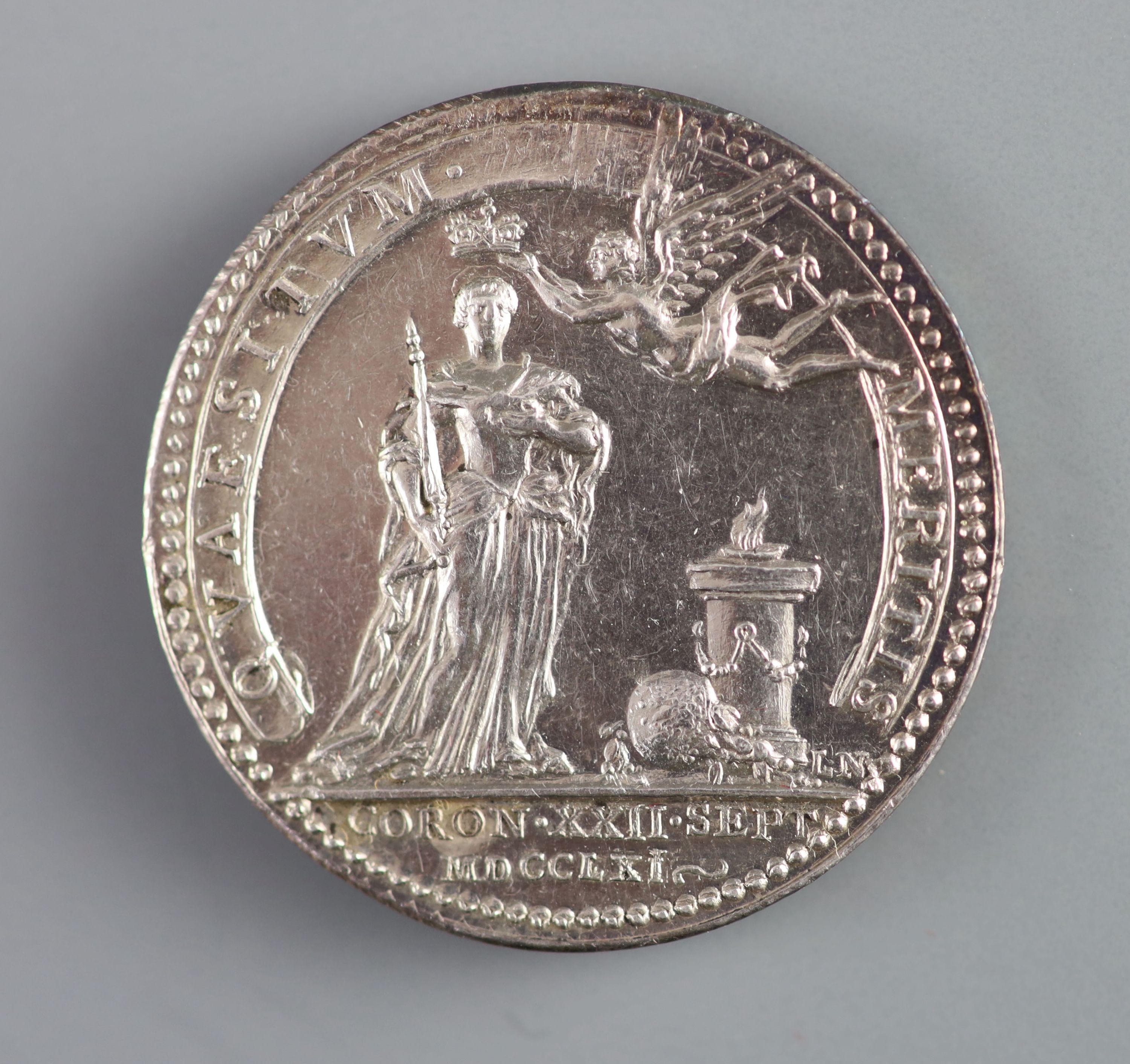 British Medals, George III: Queen Charlotte, Coronation 1761, the official silver medal, by Lorenz Natter, 34.5mm